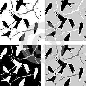 Birds on branches vector seamless background set