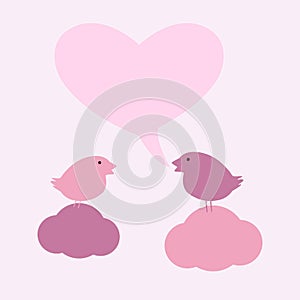 Birds on clouds with hearty speech bubble
