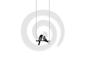 Birds Couple Silhouette Vector, Birds on swing, Wall Decals, Birds in love, Wall Art, Art Decor