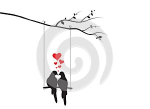 Birds Couple Silhouettes Vector, Birds on swing on branch, Wall Decals, Birds in love, Wall Art, Art Decor. Birds Silhouette