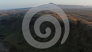 Birds eye drone view look up revealing moonscape panorama of Iceland countryside. Amazing on earth. Aerial view of