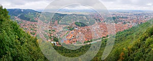 Birds-eye panorama of the Brasov city centre