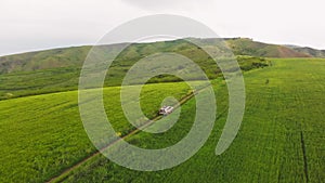 Birds eye view 4wd in meadow field drive up mountain isolated on Black rock mountain