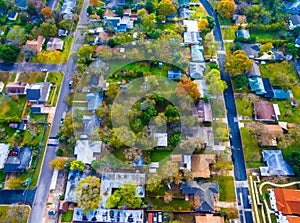 Birds Eye View Autumn Colors Aerial on Historic Homes in Austin , Texas photo