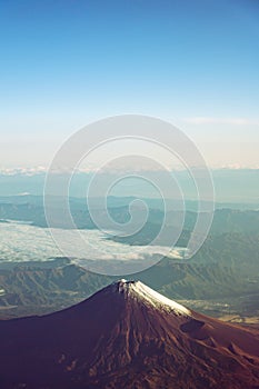 A birds eye view close-up the Mount Fuji ( Mt. Fuji ) and blue sky