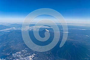 A birds eye view close-up the Mount Fuji ( Mt. Fuji ) and blue sky