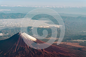 A birds eye view close-up the Mount Fuji ( Mt. Fuji ) and blue sky