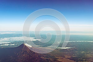 A birds eye view close-up the Mount Fuji ( Mt. Fuji ) and blue sky