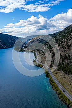 Birds eye view of the crystal clear waters of Pavilion Lake in Marble Canyon Provincial Park