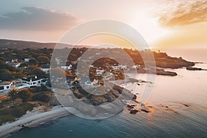 Birds Eye View of Island With Houses, Stunning Aerial Perspective of a Residential Neighborhood