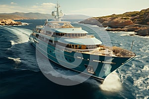 A birds eye view of a lavish private motor yacht at sea