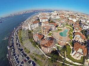 Birds eye view of luxury houses and a swimming pool at Uskudar, Istanbul