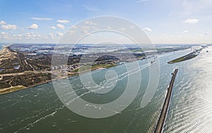 birds-eye view of the North Sea and Maasvlakte port in the background, Rotterdam, Netherlands