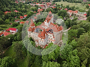 Birds eye view over Dracula\'s Castle at Bran