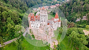 Birds eye view over Dracula\'s Castle at Bran