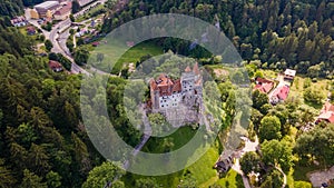 Birds eye view over Dracula\'s Castle at Bran