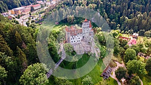 Birds eye view over Dracula\'s Castle at Bran