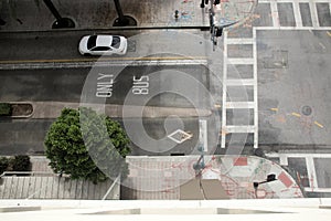 Birds Eye View of Street Bus Only Lane