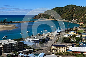 Birds` eye view of the town of Whakatane, New Zealand