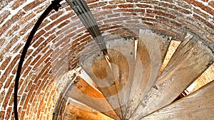 Birds eye view of a wooden spiral staircase