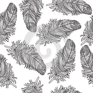 Birds feather ornamental seamless pattern. American native sign