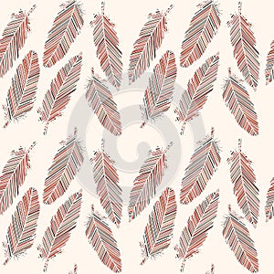 Birds feathers with colored lines seamless pattern