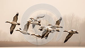 birds flight lake sepia