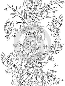 Birds with floral elements