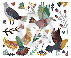 Birds and forest design elements