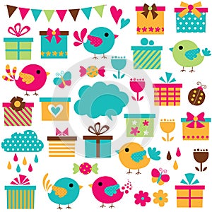 Birds and gifts clip art set