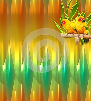 Birds on a Green and yellow glowing abstract background