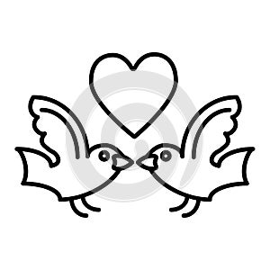 Birds and heart line icon. Love birds vector illustration isolated on white. Flying birds and heart outline style design