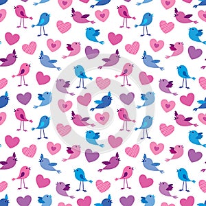 Birds and hearts pattern