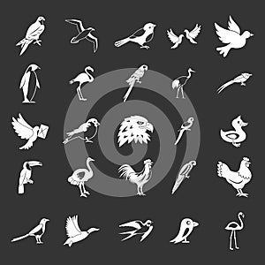 Birds icon set grey vector