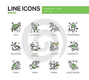 Birds - line design icons set
