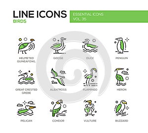 Birds - line design icons set