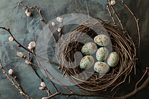 Birds Nest Filled With Eggs on Table