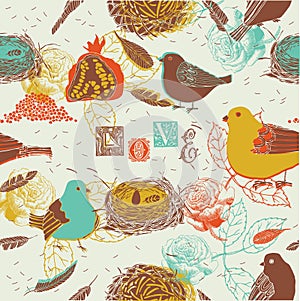 Birds and Nests Background