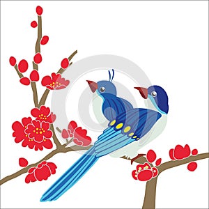 Birds plum blossom branch