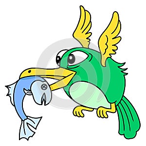 birds of prey carry fish in their beaks while flying  doodle icon image kawaii