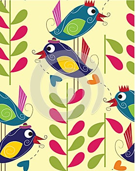 Birds trees Pattern Seamless
