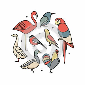 Birds,vector outline illustration, icon set, white background