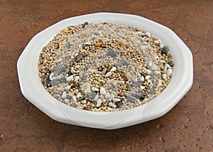 Birdseed on a white plate