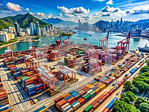 A BirdsEye View of Hong Kongs Kwai Tsing Container Terminal A Panoramic Aerial Perspective Offering Strategic Insights photo