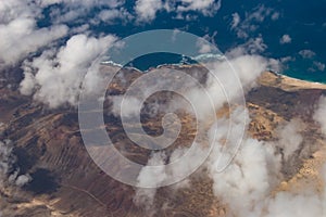 Birdseye view of La Graciosa, neighbouring island of Lanzarote, Spain