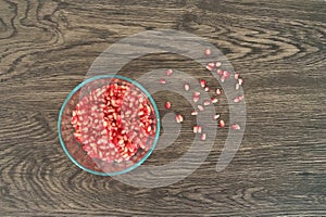 Birdseye View of Pomegranate Seeds in a Bowl