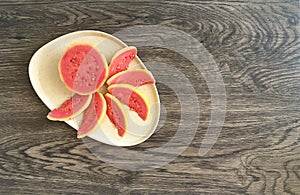 Birdseye View of Sliced Tropical Guava Fruit on an Eco Friendly Plate