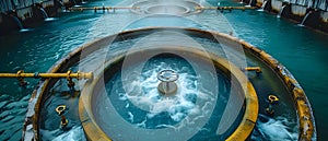 Birdseye view of a water treatment plant. Concept Industrial Photography, Aerial View, Water