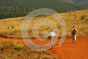 Birdwatchers trekking in South Africa