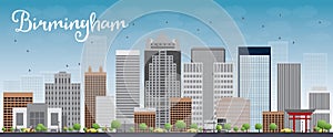 Birmingham (Alabama) Skyline with Grey Buildings and Blue Sky
